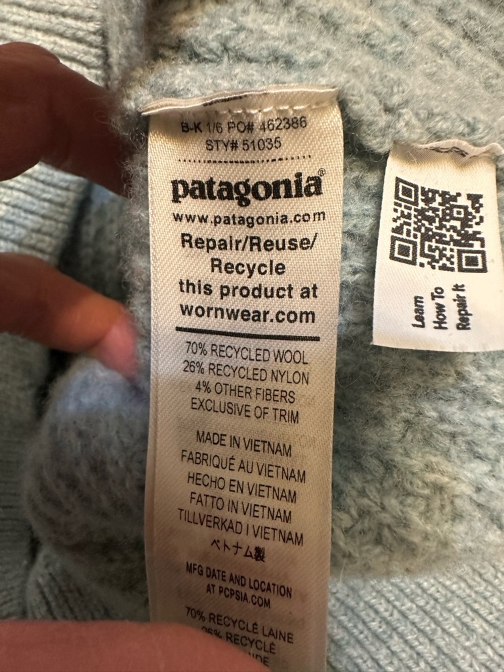 #99- Patagonia Recycled Wool Blend Light Sage 1/4-Zip Knit Pullover - Picture 11 of 11